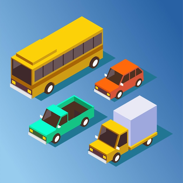 colecciones de autos isométricos en la vida diaria