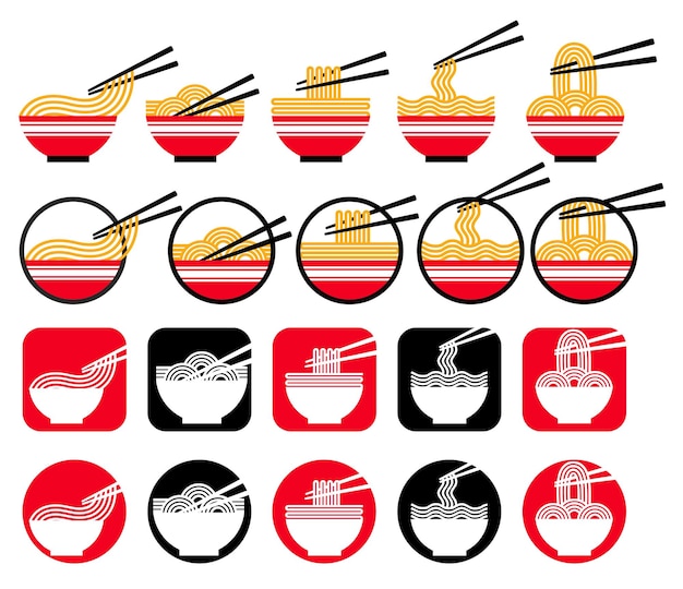 colecciones de conjuntos de fideos japoneses símbolo del icono de fideos Ramen ilustración vectorial de diseño