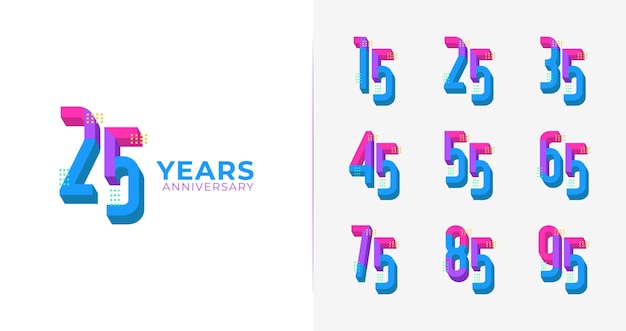 Colecciones creativas de logotipos de aniversario con concepto 3d y colorido para eventos de celebración