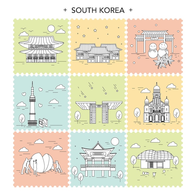 Colecciones creativas de viajes de Corea del Sur en conjunto de sellos