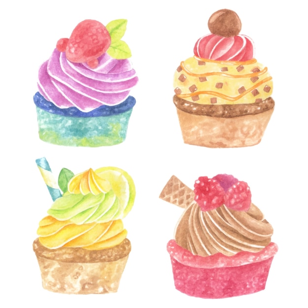 Colecciones de dibujos en acuarela de postres de pasteles