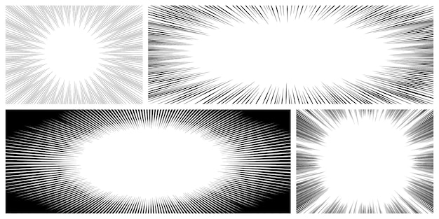 Colecciones de efectos de línea de velocidad de manga ovalada radial en monocromo