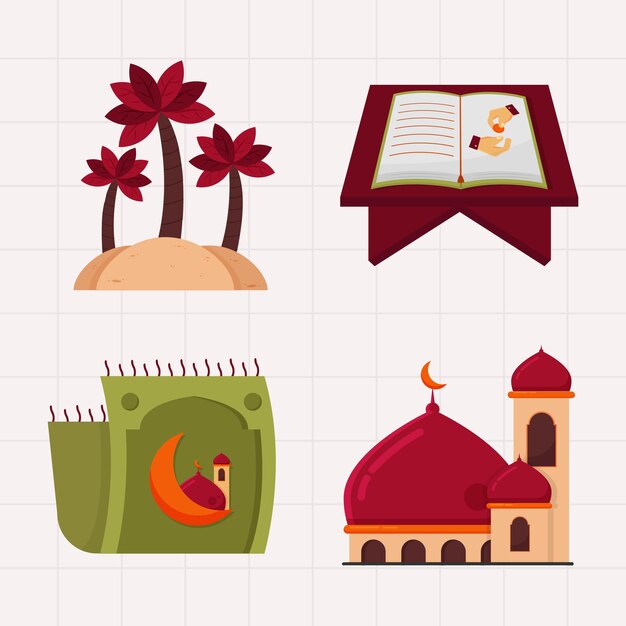 Colecciones de elementos de Ramadán islámico en ilustración plana
