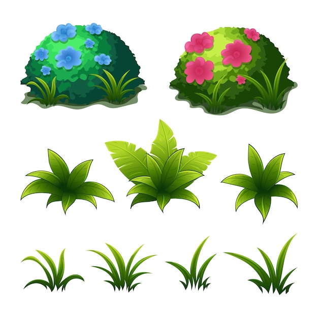 Colecciones de elementos vectoriales de arbustos y flores