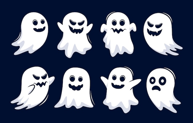 Vector colecciones de halloween lindas de dibujos animados de fantasmas