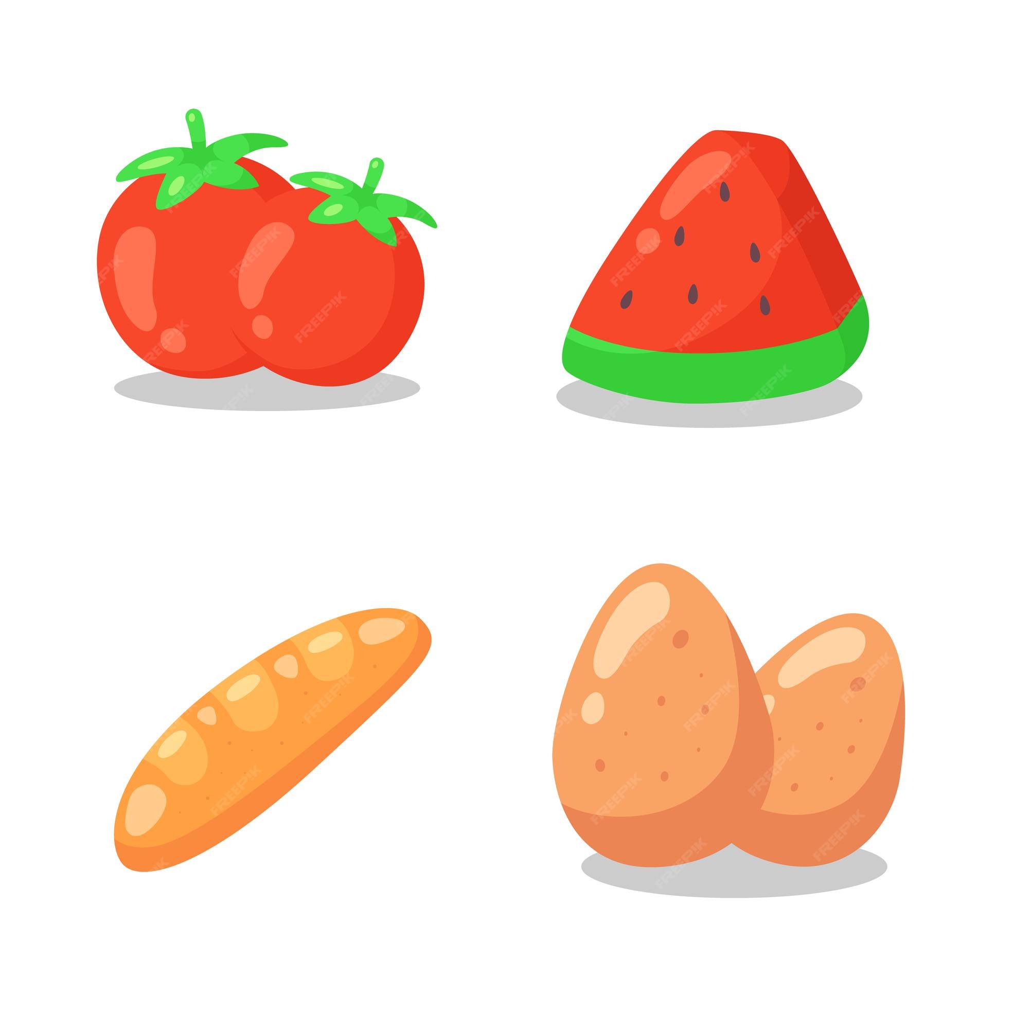 Colecciones de iconos planos de dibujos animados de alimentos. | Vector  Premium