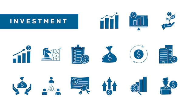 Colecciones de iconos planos de inversión dibujados a mano Conjunto de iconos de garabatos de inversión