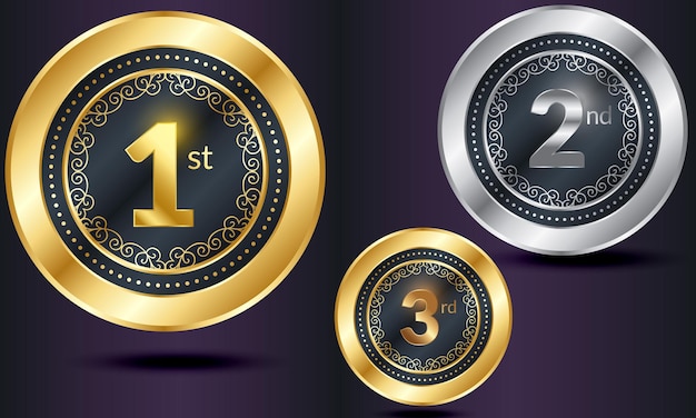 colecciones de insignias de ganador de lujo, oro, plata, bronce