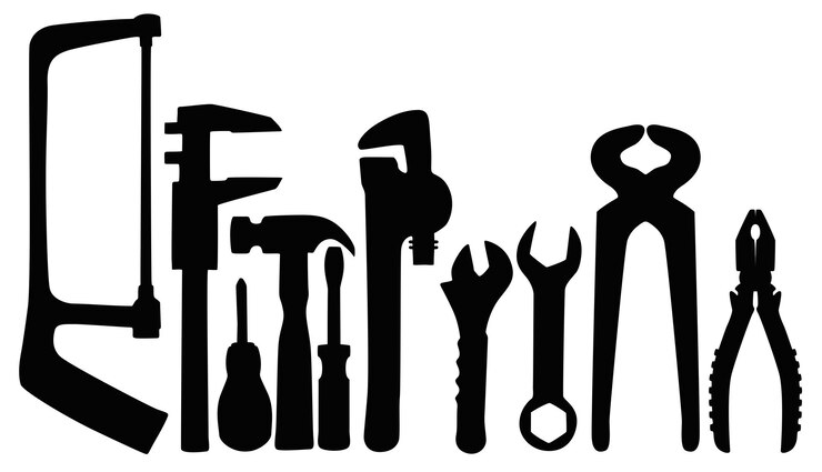 Colecciones de juegos herramientas de manualidad negras silueta icono de herramientas de reparación ilustración vectorial