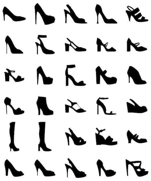 Colecciones de juegos tacos altos negros icono de silueta zapatos para mujeres diseño de logotipo ilustración vectorial