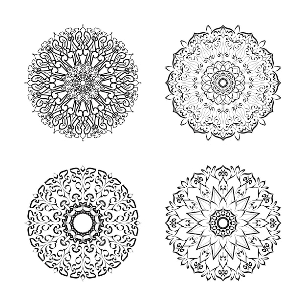 Colecciones Patrón circular en forma de mandala para tatuajes de Henna Mehndi Página de libro para colorear