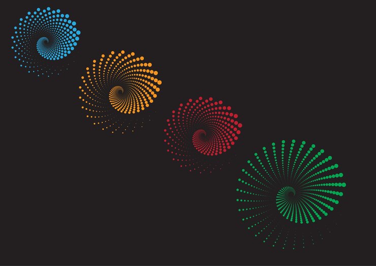 Vector colecciones de puntos coloridos diseñados como fuegos artificiales