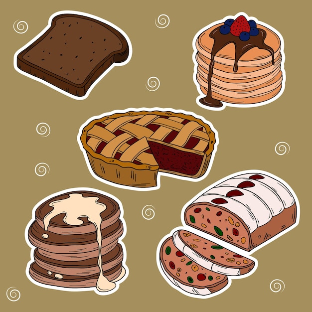Colecciones de set de panadería dulce con varios tipos de productos de la panadería y confitería Panadería