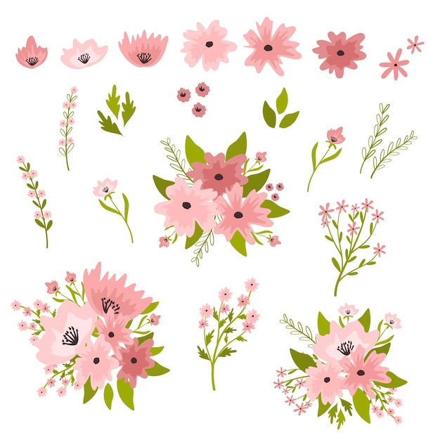 Vector colecciones de vectores planos de flores florales