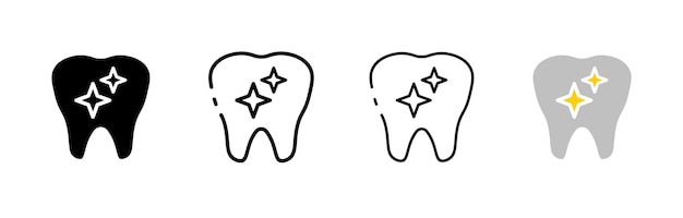 Colectivo de iconos de dientes con estrellas Estrellas en un diente Silueta de estilo lineal y plano Iconos vectoriales