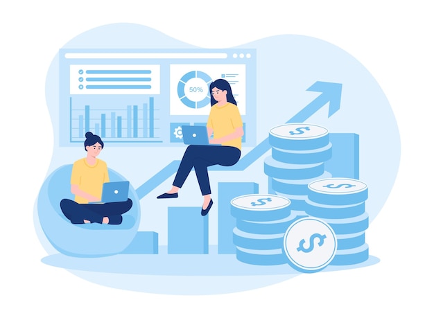 los colegas analizan el concepto de datos de crecimiento ilustración plana