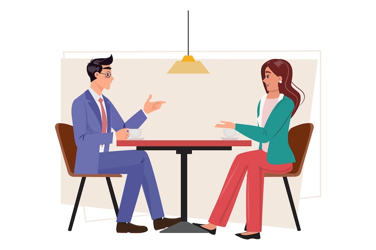 Vector los colegas de negocios participan en una conversación productiva junto a copas ilustración de concepto de negocio xa.