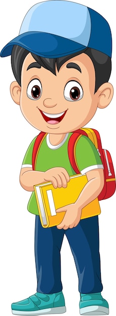 Vector colegial de dibujos animados con bolsa y libro