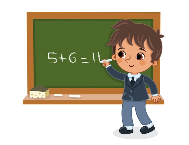 Colegial escribiendo en la pizarra ilustración vectorial