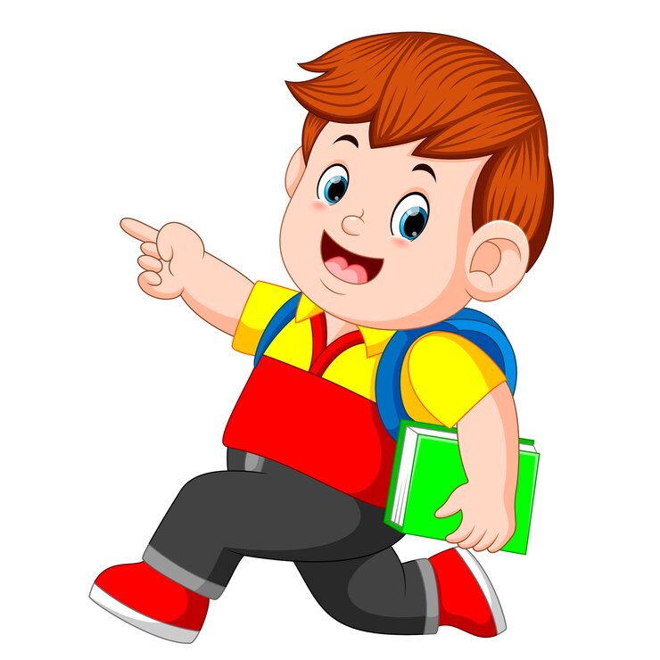 Vector un colegial con mochilas y libros caminando