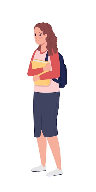 Colegiala sintiéndose frustrada personaje de vector de color semi plano