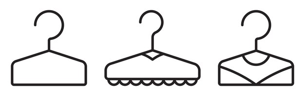 Colgador de ropa conjunto vestuario señales de línea negra símbolos de trazos editables vectores monocromáticos simples