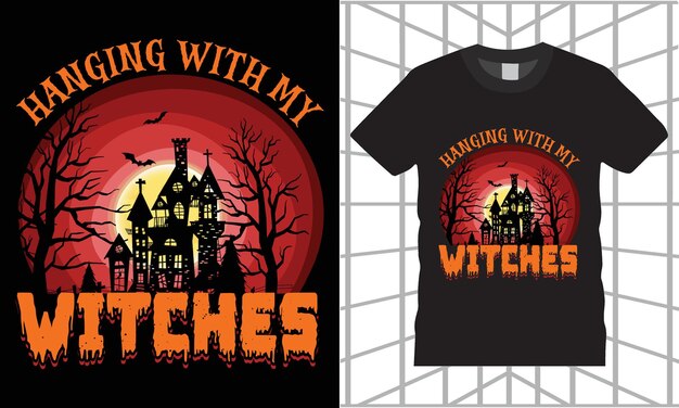 Colgando con la plantilla gráfica vectorial de diseño de la camiseta de Halloween