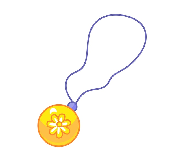 Colgante de oro con una flor en un hilo Ilustración vectorial de un accesorio en un estilo de dibujos animados