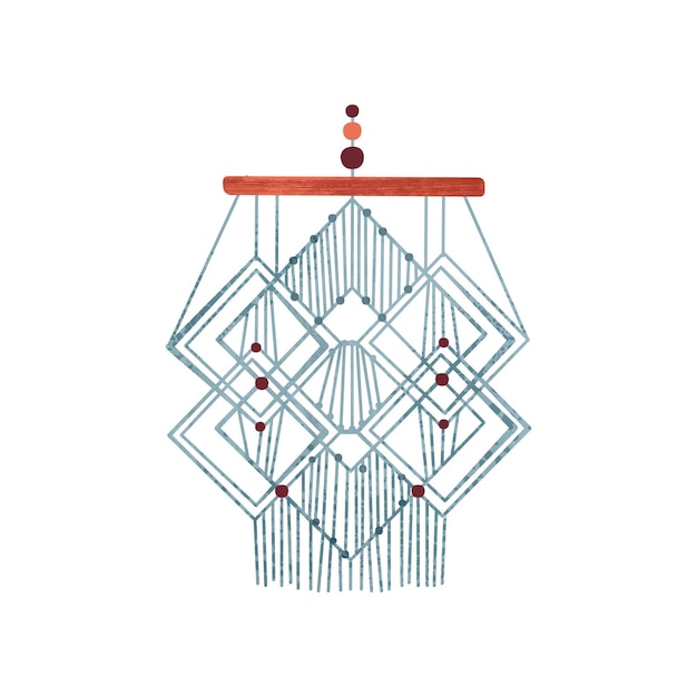 Colgante de pared de macramé geométrico hecho de cordón de algodón y cuentas, decoración hecha a mano para decoración del hogar plana