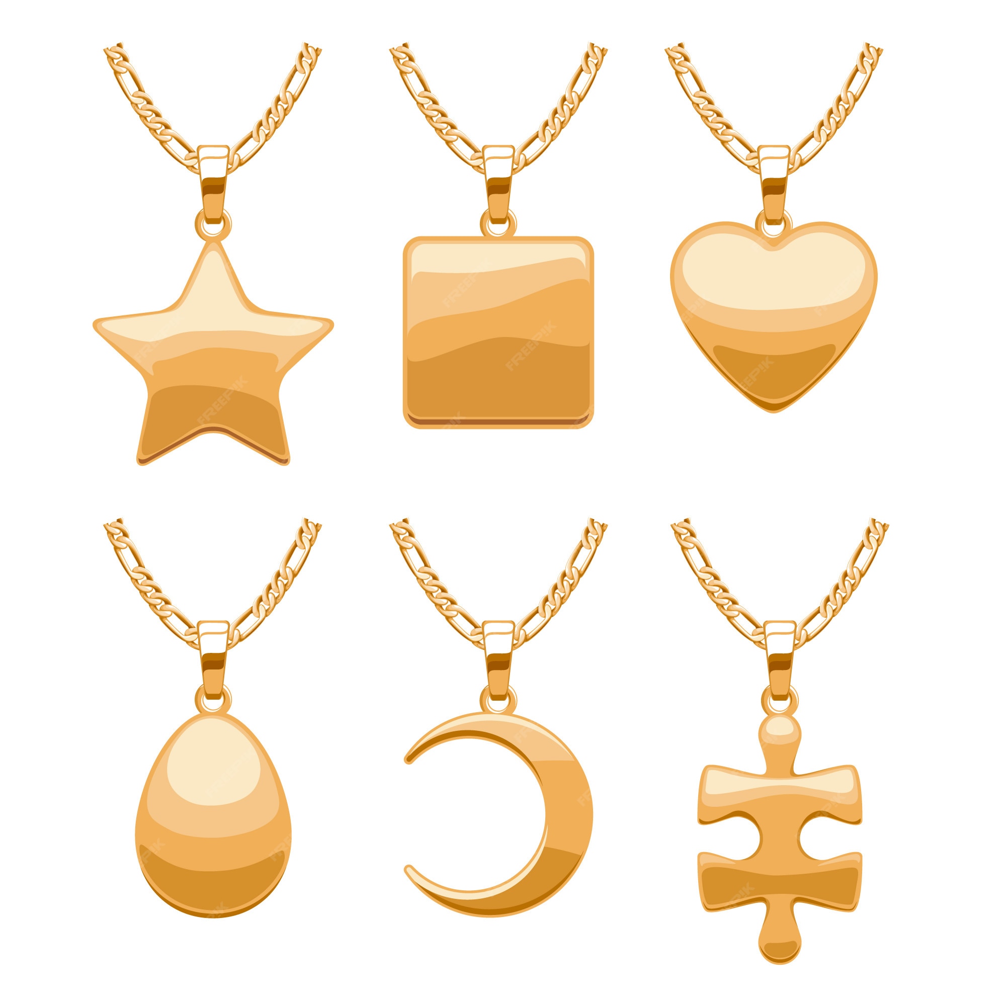 Colgantes de joyería para de collar o pulsera. formas variadas: corazón abstracto, perla, estrella, luna, cuadrado. bueno para regalo de joyería. | Vector Premium