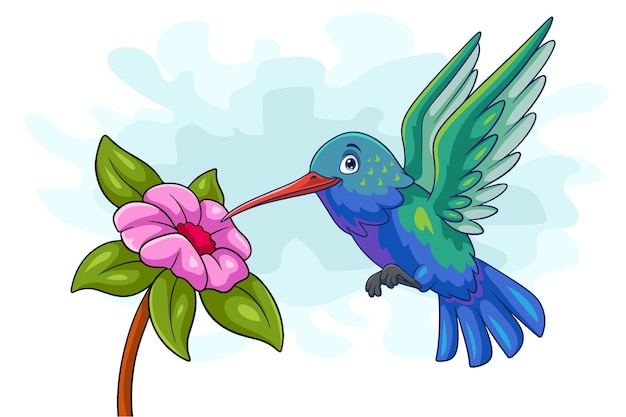 Vector un colibrí de dibujos animados aislado sobre un fondo blanco