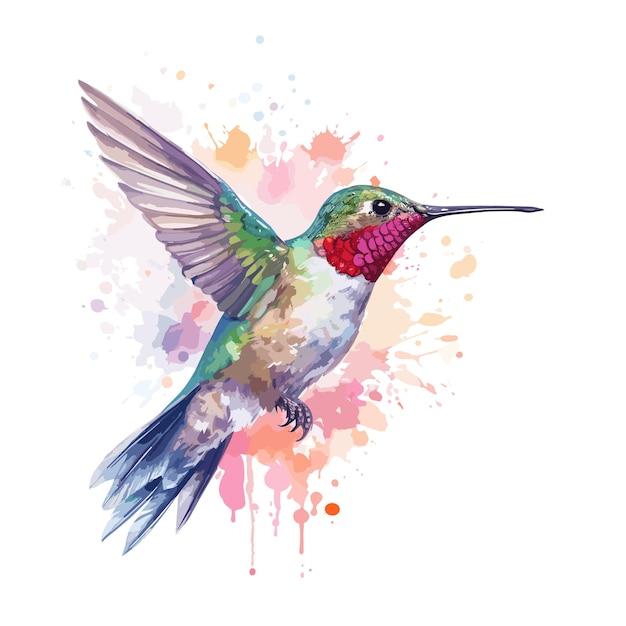 Colibrí pájaro acuarela ilustración clipart aislado en fondo blanco