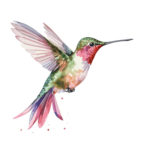 Vector colibrí pájaro acuarela ilustración clipart aislado en fondo blanco