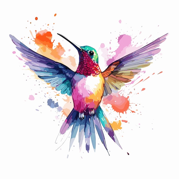 Colibrí pájaro acuarela ilustración clipart aislado en fondo blanco