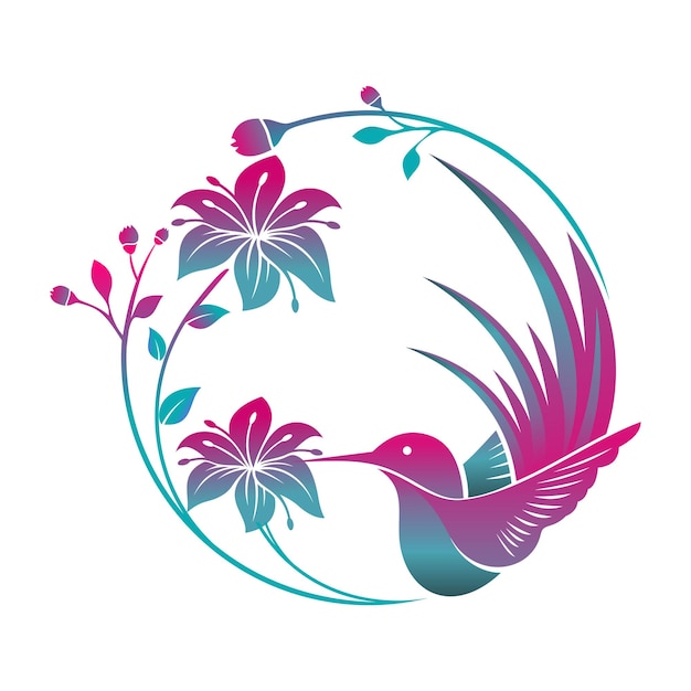 Colibrí pájaro flor tropical logo