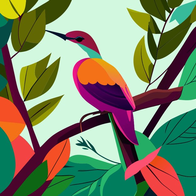 Colibrí sentado en una rama mirando hacia atrás el cuerpo mirando hacia atrás ilustración vectorial