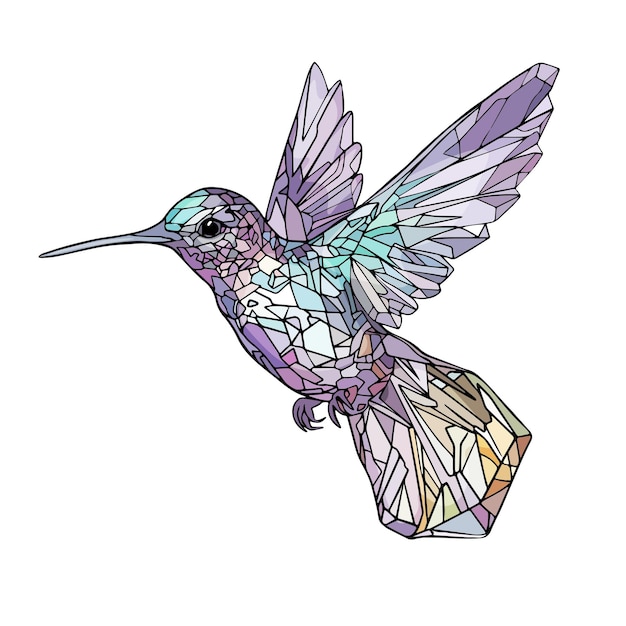 Colibrí volador poligonal en un fondo blanco estilo de tatuaje diseño de icono del logotipo de ave