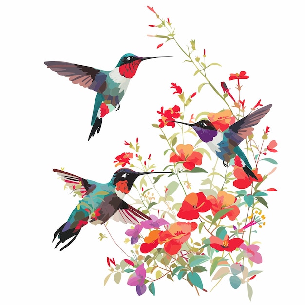 colibríes alrededor de flores 2