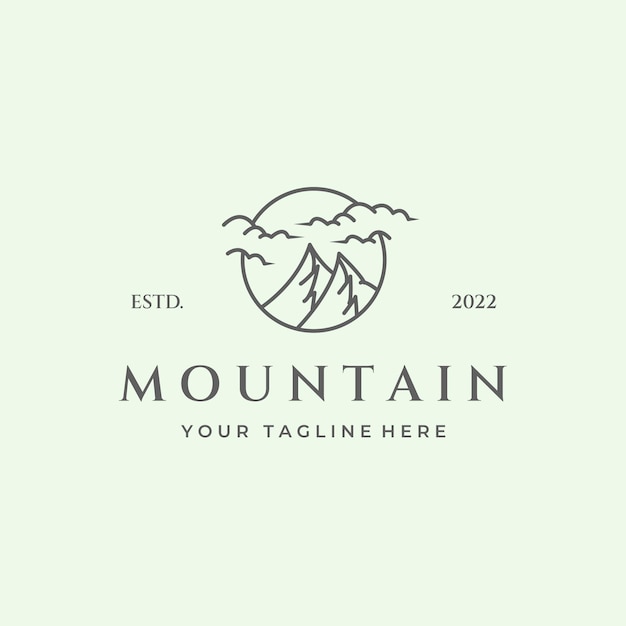 Colina aventura logo montaña línea arte símbolo