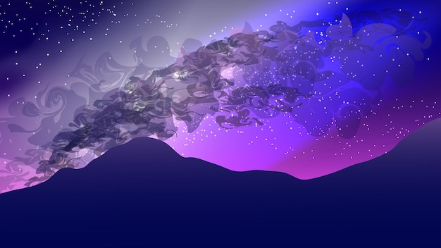 Vector colina y exótico cielo nocturno estrellado