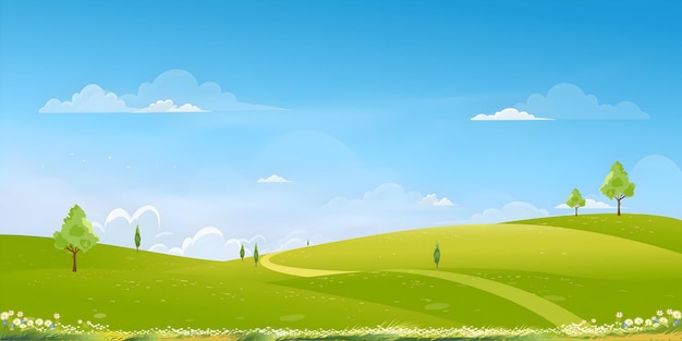 Las colinas verdes y el paisaje del cielo azul