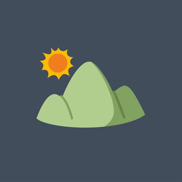 colinas y vista del sol en diseño vectorial plano