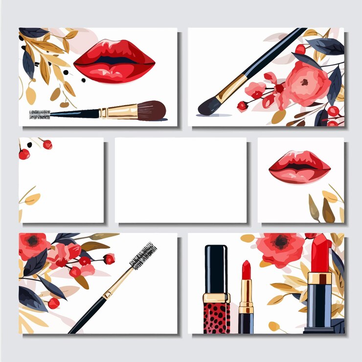Vector un collage de diferentes diseños, incluido lápiz labial y flores