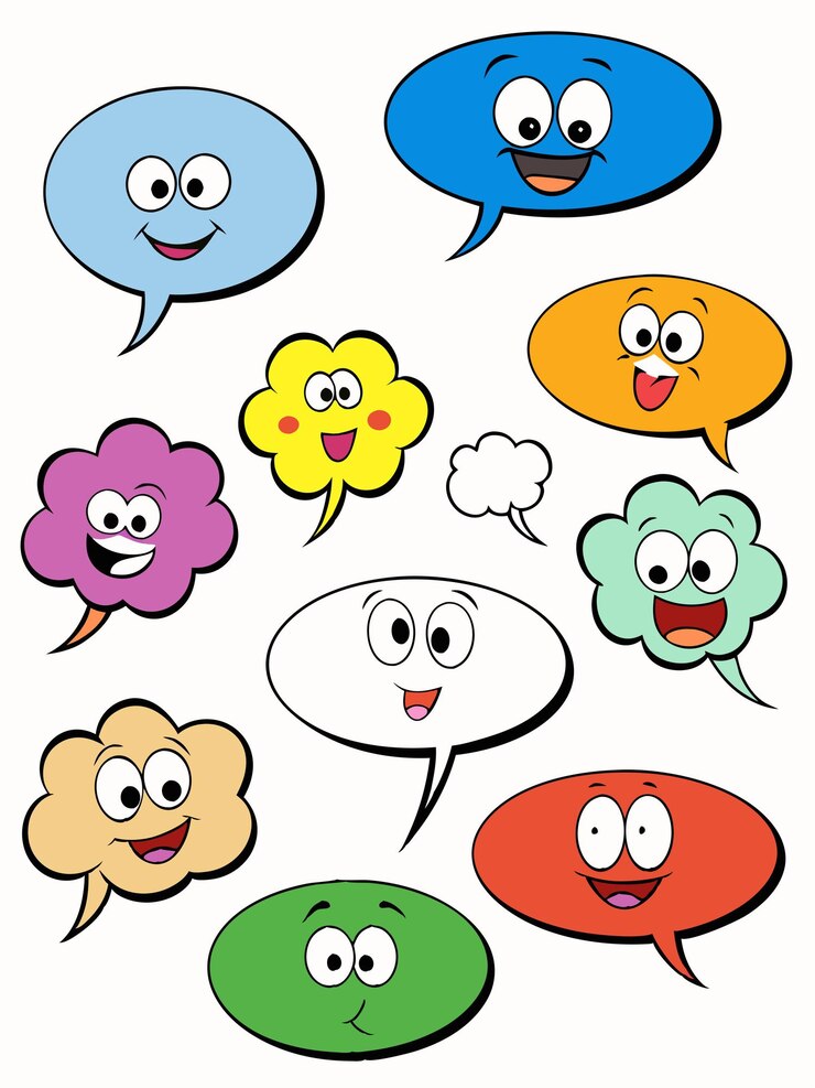 Vector un collage de diferentes personajes de dibujos animados de colores, incluida una flor azul púrpura y verde amarilla
