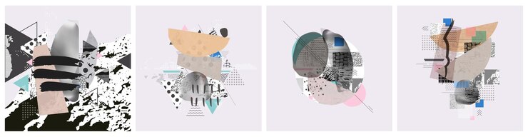 Vector collage de ilustraciones vectoriales artísticas de diferentes texturas y formas diseño abstracto geométrico