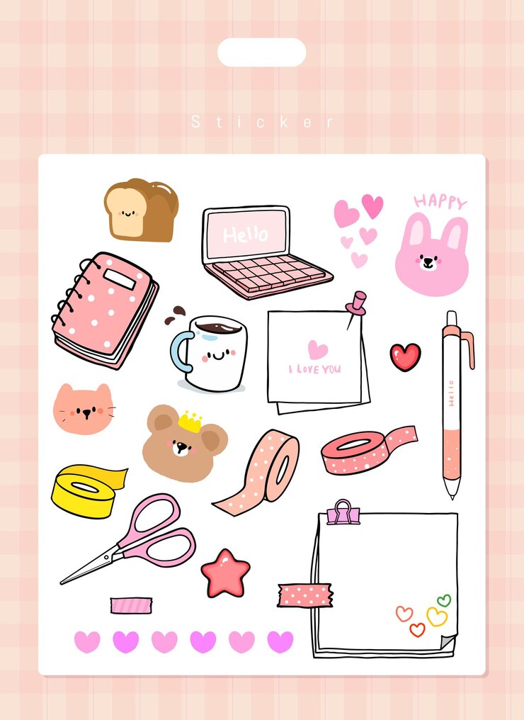 Vector un collage de imágenes incluyendo una caja rosa y blanca de pastel de cumpleaños