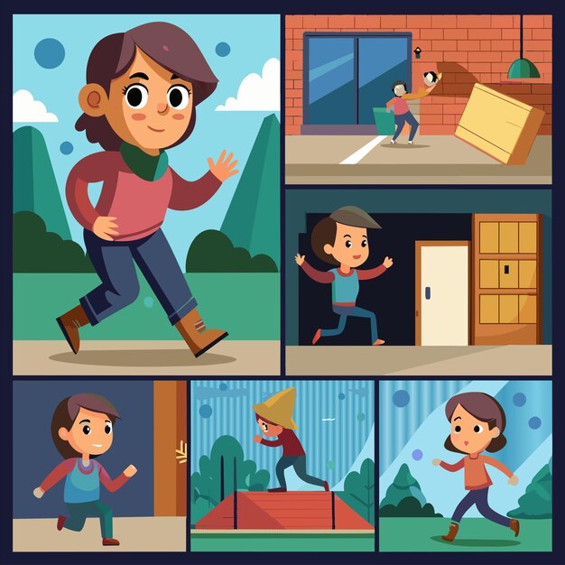 un collage de imágenes de una niña y un niño jugando afuera