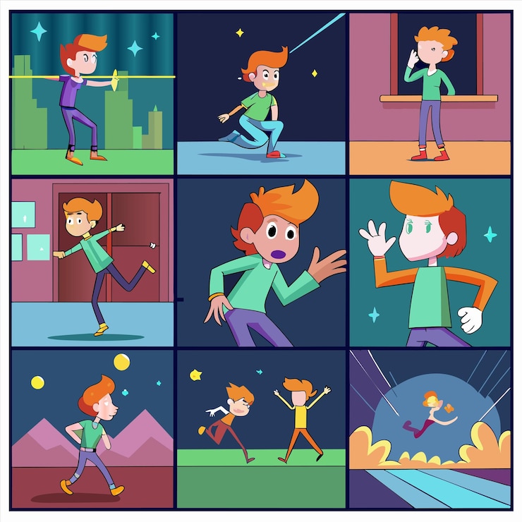 Vector un collage de imágenes de un niño jugando un juego con un hombre y una mujer