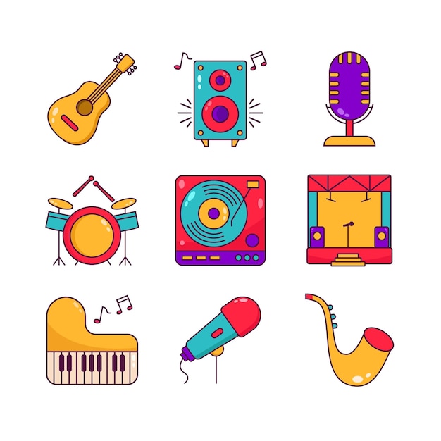 un collage de imágenes que incluye un conjunto de música un micrófono y un micrón