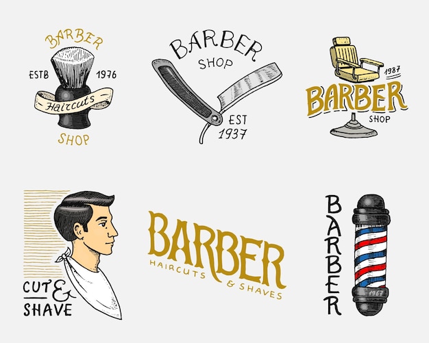 Un collage de logos para peluquería y peluquería.